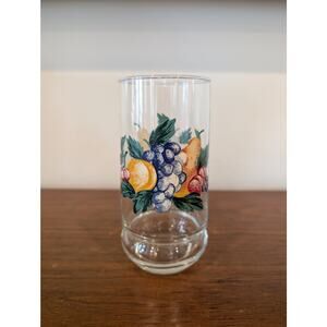 Vintage Crisa Orchard 16 oz Cooler Glass Tumbler — Grapes & Pears 6"